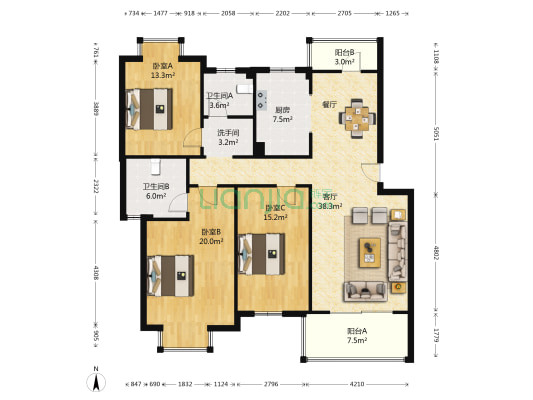 宏宇绿色新都 3室1厅3卫 128平方