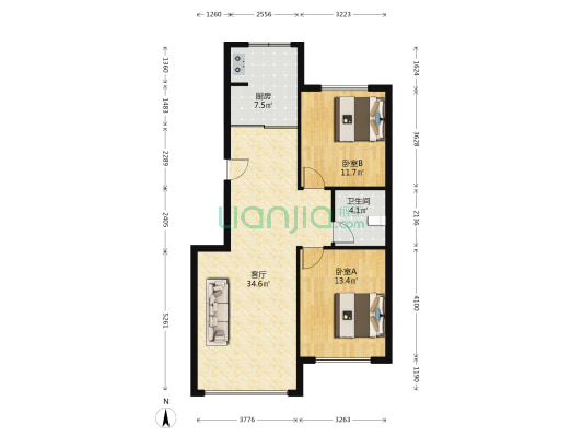 嘉诚华庭 2室1厅1卫 97平方
