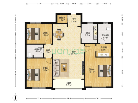 华仁欧典商苑 3室1厅2卫 156平方