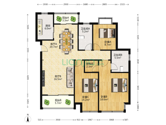 仁恒公园四季 3室2厅2卫 138平方