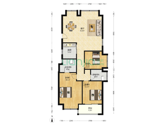 保利庭瑞阅江台江峯 3室1厅2卫 136平方