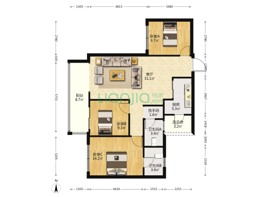 香门第名家 3室1厅3卫 112平方