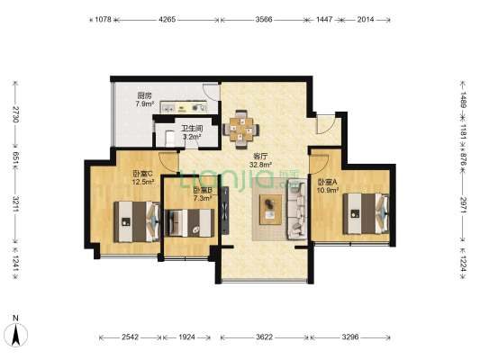 富景大厦 3室1厅1卫 106平方