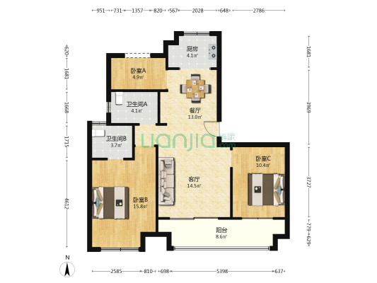 宏凯茗庭 3室2厅2卫 110平方