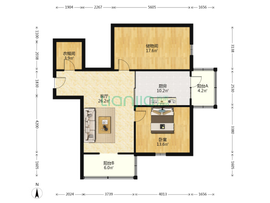 珠江阳光居 1室1厅0卫 128平方