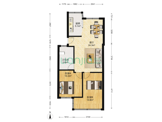 金融花园 2室1厅1卫 74平方
