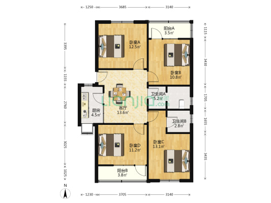 窑头路7号 4室1厅2卫 100平方