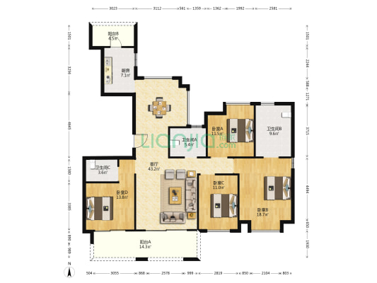 乐富强名仕悦府 4室1厅3卫 162平方
