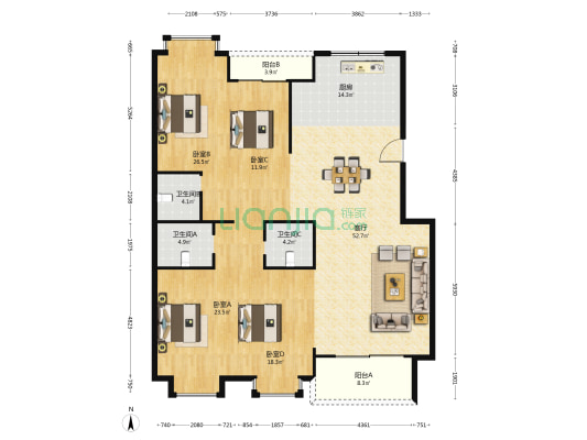 江南雅园 4室1厅3卫 306平方