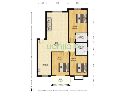 汉阳大街20号 3室1厅2卫 121平方