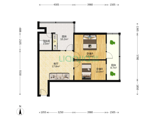小北门公寓 2室1厅1卫 77平方