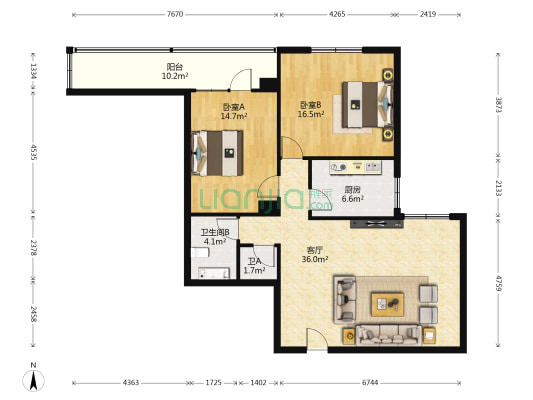 工行大厦（庆阳路） 2室1厅2卫 89平方