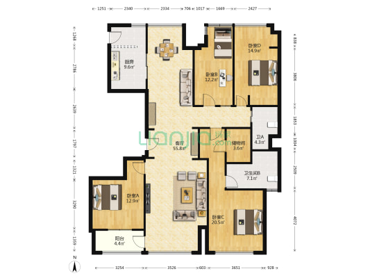 绿城明园锦兰苑  4室1厅2卫 173平方