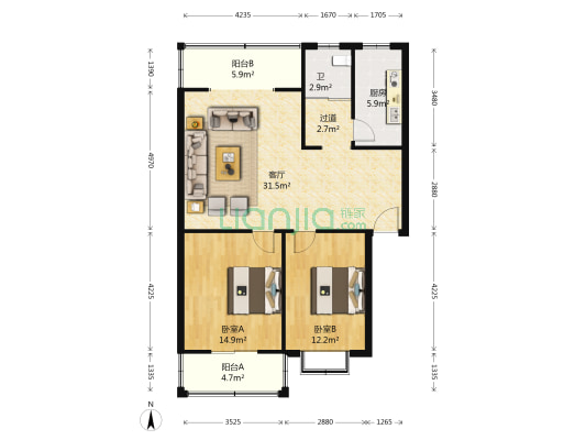 白果综合楼 2室1厅1卫 96平方