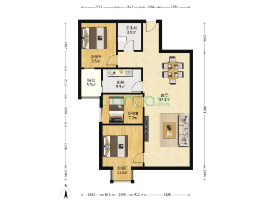 元富 · 高尔夫花园 3室1厅1卫 103平方