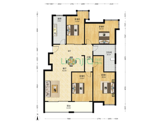 天地华庭 4室1厅1卫 163平方
