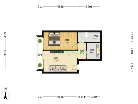保利国际广场 1室1厅1卫 65平方