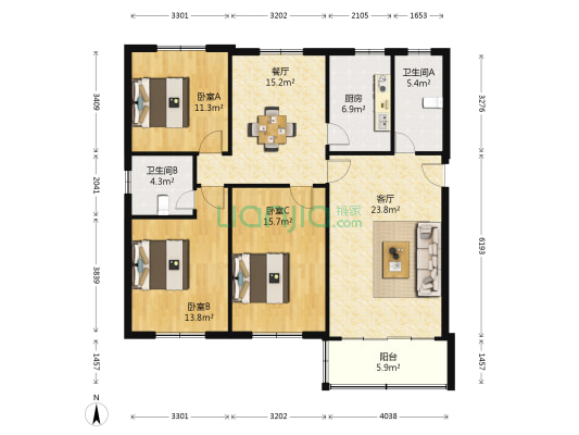 日湖家园 3室2厅2卫 99平方