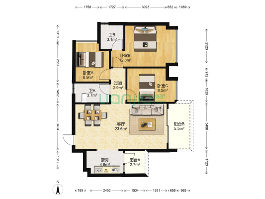 云山峰境五期 3室1厅2卫 100平方