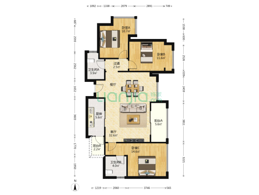 融创香璟台东苑三期 3室1厅2卫 116平方