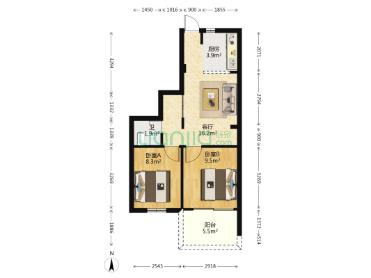 联湖花园 2室1厅1卫 54平方