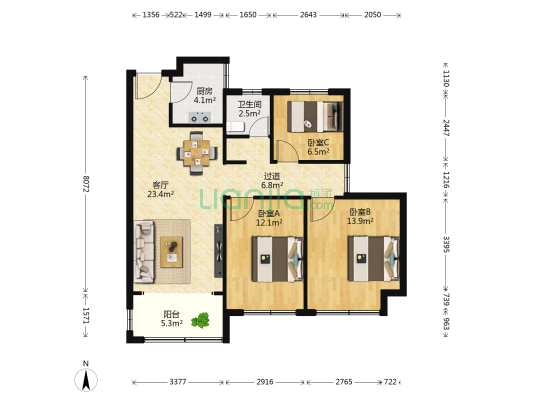 高铁都市花园西苑 3室1厅1卫 101平方