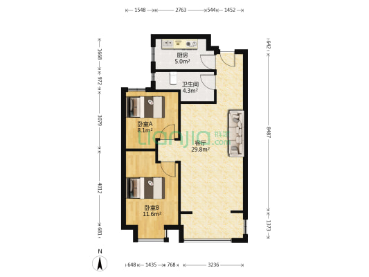 新鼎华府 2室1厅1卫 86平方