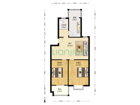 东城世家 2室1厅1卫 86平方