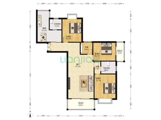 水岸豪庭 4室1厅2卫 145平方
