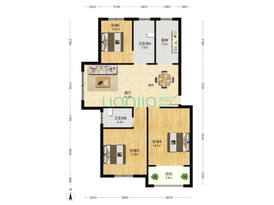 福友-翠湖湾 3室1厅2卫 130平方