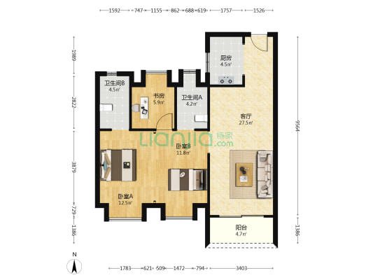 湖北交投长江国际绿创中心 3室1厅2卫 99平方