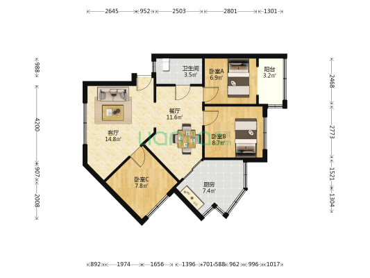 管道局新六区 3室2厅1卫 71平方