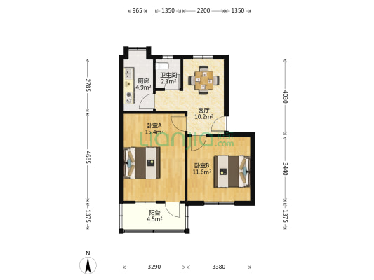 国防工办小区 2室1厅1卫 55平方