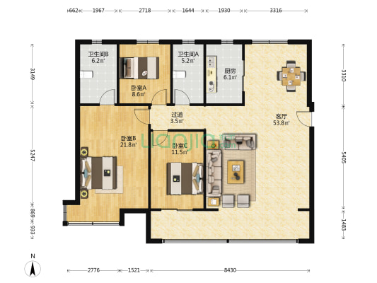 济高云栖府 3室1厅2卫 165平方