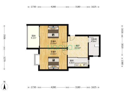 梅泽嘉园 2室1厅1卫 69平方