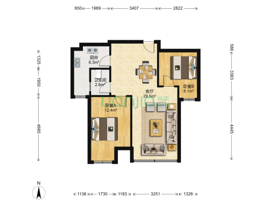 新希望·锦城 2室1厅1卫 70平方