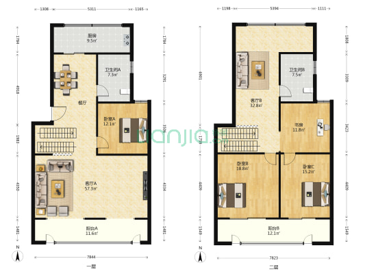 法院宿舍 4室2厅2卫 218平方
