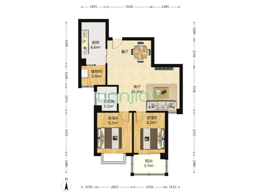 城市花园 2室1厅1卫 81平方