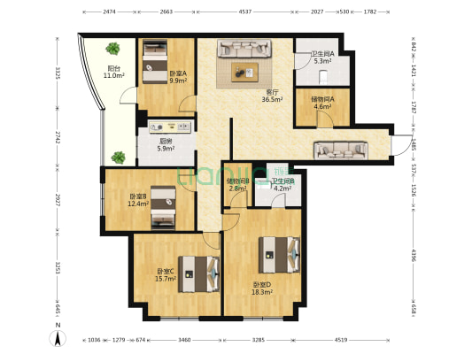 证券大厦 4室1厅2卫 197平方