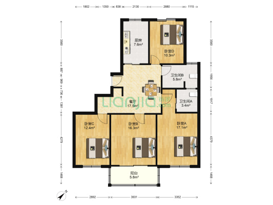 上地公寓 4室1厅2卫 125平方
