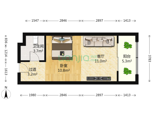 汇翠山庄阳光公寓 1室1厅1卫 57平方