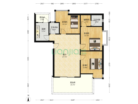 东方绿源 3室1厅2卫 100平方