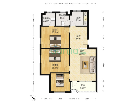 永安楼 3室2厅2卫 95平方