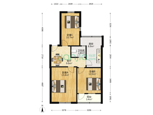 洪泽湖路 3室1厅1卫 76平方