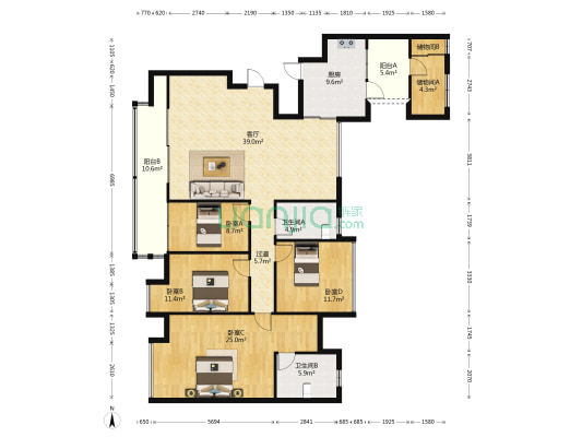 恒基翠庭苑 4室1厅2卫 177平方