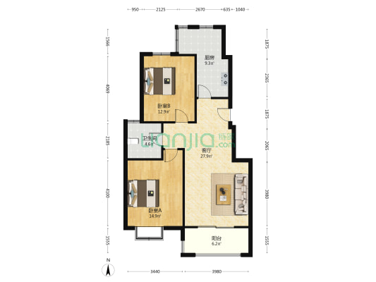 洪井小区(六期) 2室1厅1卫 99平方