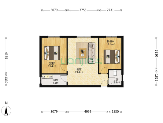 真武山庄小区 2室1厅1卫 66平方