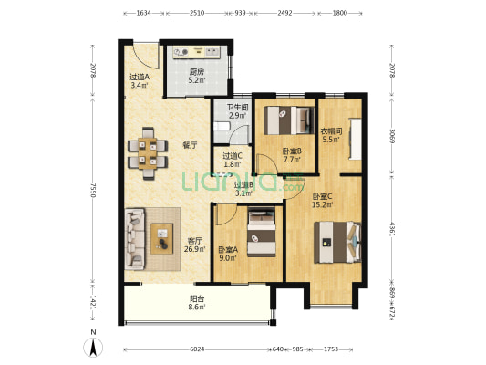 碧桂园·金科学府 3室1厅1卫 115平方