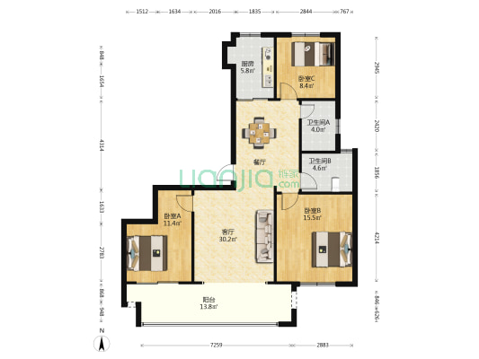 蓝海御湾 3室1厅2卫 112平方