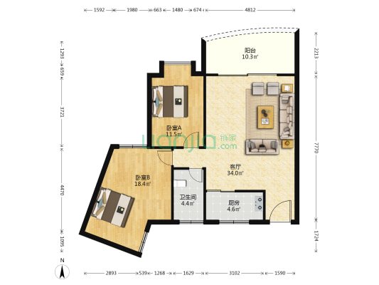 锦德名轩 2室1厅1卫 108平方